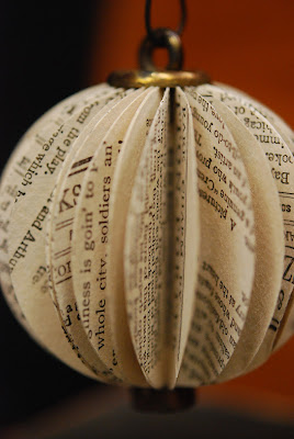 christmas ornament made from book pages